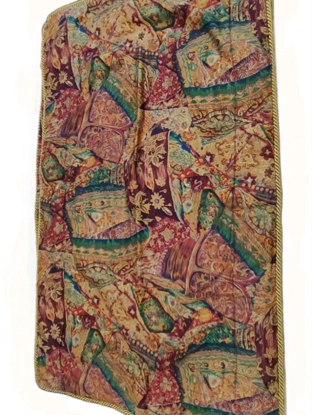 5TH AVE Designs Fabric Hand Made? King Shams Gold Braid Trim Rich Tapestry Color